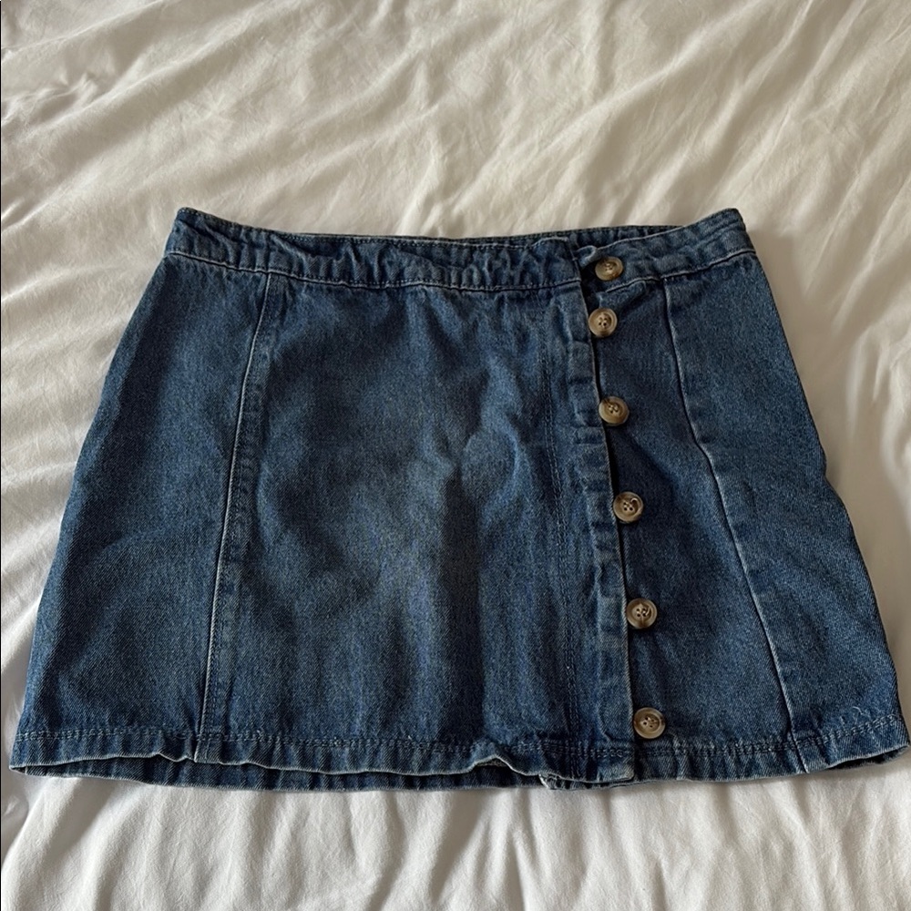 J.O.A. Blue Denim Mini Skirt with Button Detail